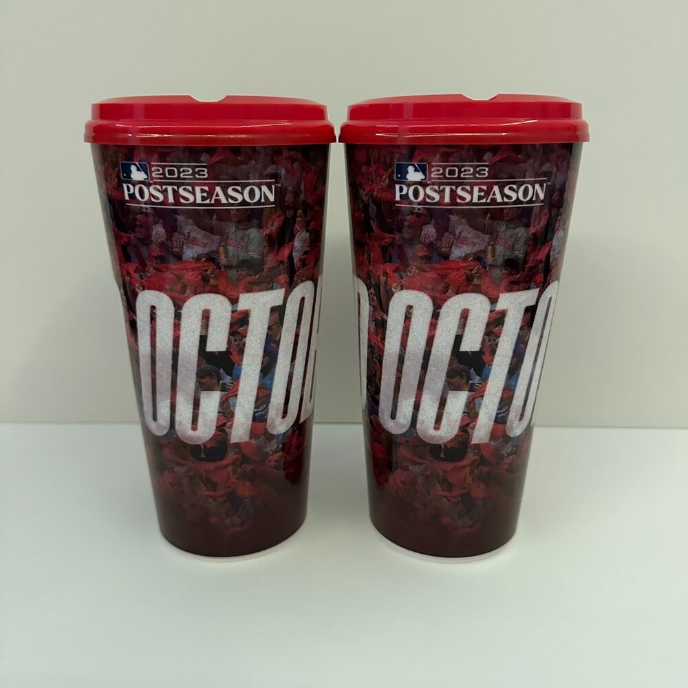 PHILLIES (x2) 2023 Postseason Souvenir Cup Lid Hard Plastic Red October 32oz